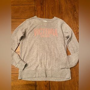Victoria’s Secret “VS sport” gray with light pink writing size small crewneck